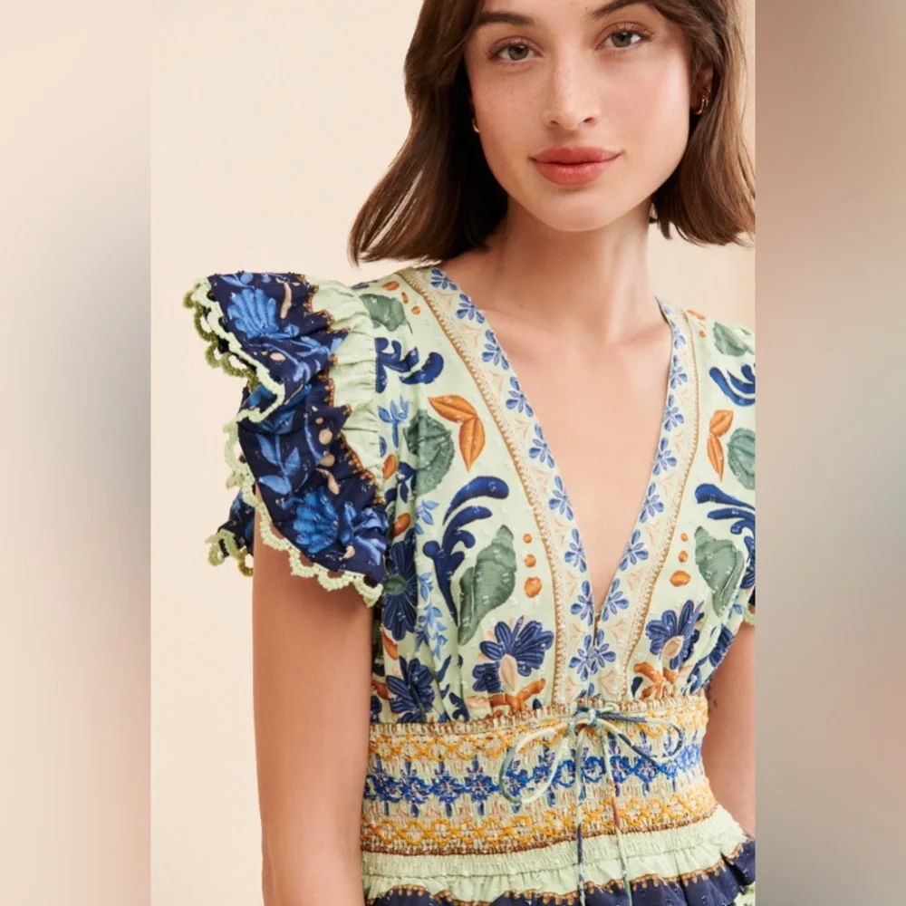 Farm Rio Anthropologie Ocean Tapestry Maxi Dress Medium - Picture 4 of 8